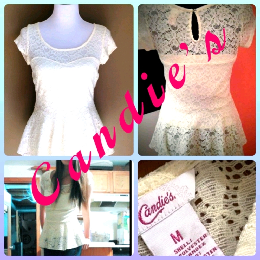 Cute Candie's brand Cream lace Peplum top.
